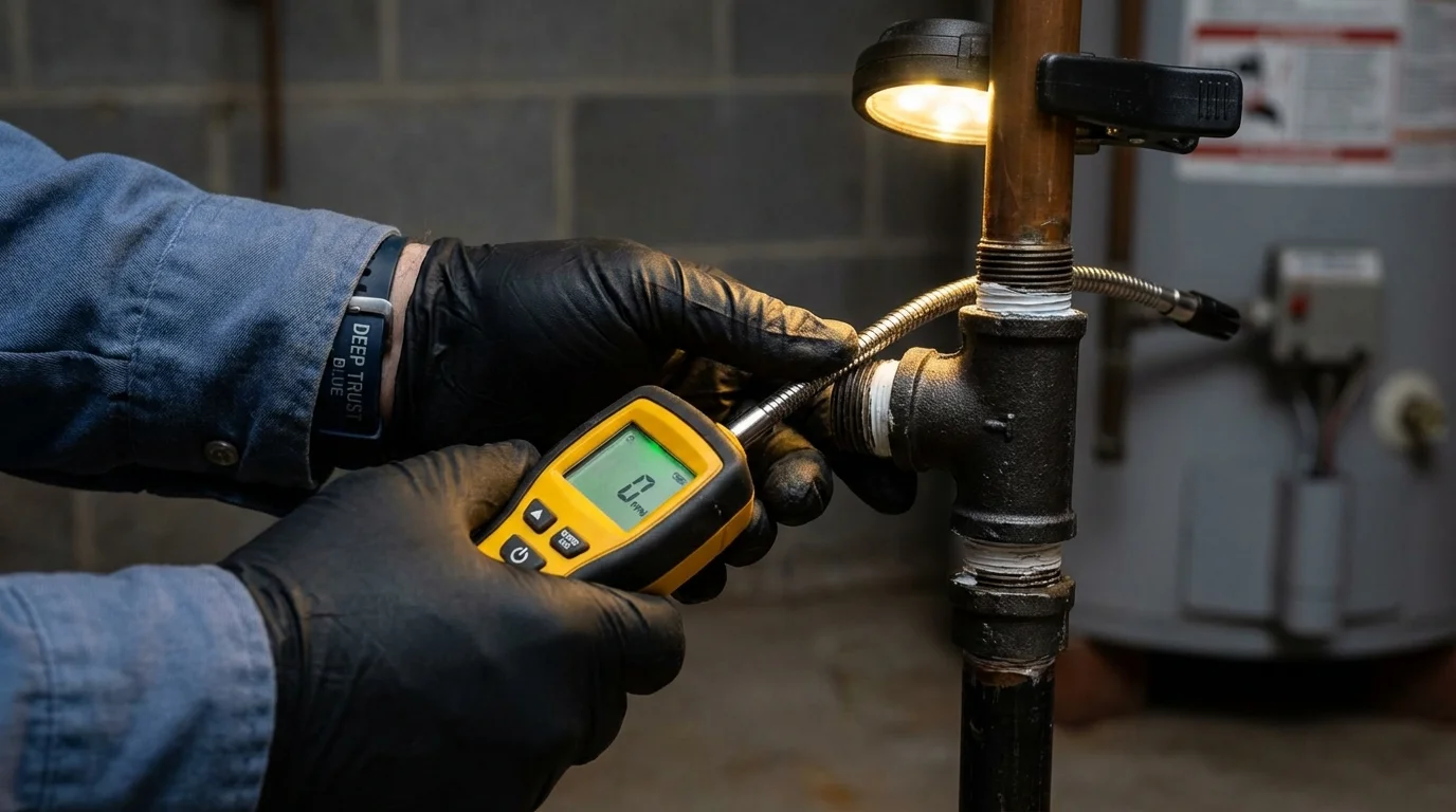 Gas leak detection with electronic sniffer by Johns Plumbing LLC in Mingo Junction